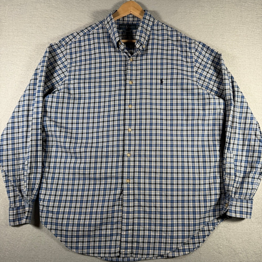 Ralph Lauren Mens XL Classic Fit Blue Plaid Long Sleeve Button Down Shirt Pony